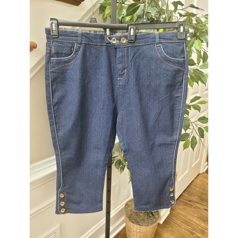 Caren Short Women's Denim Blue Cotton Mid Rise Curvy Capri Jeans Pants‎ Size 20